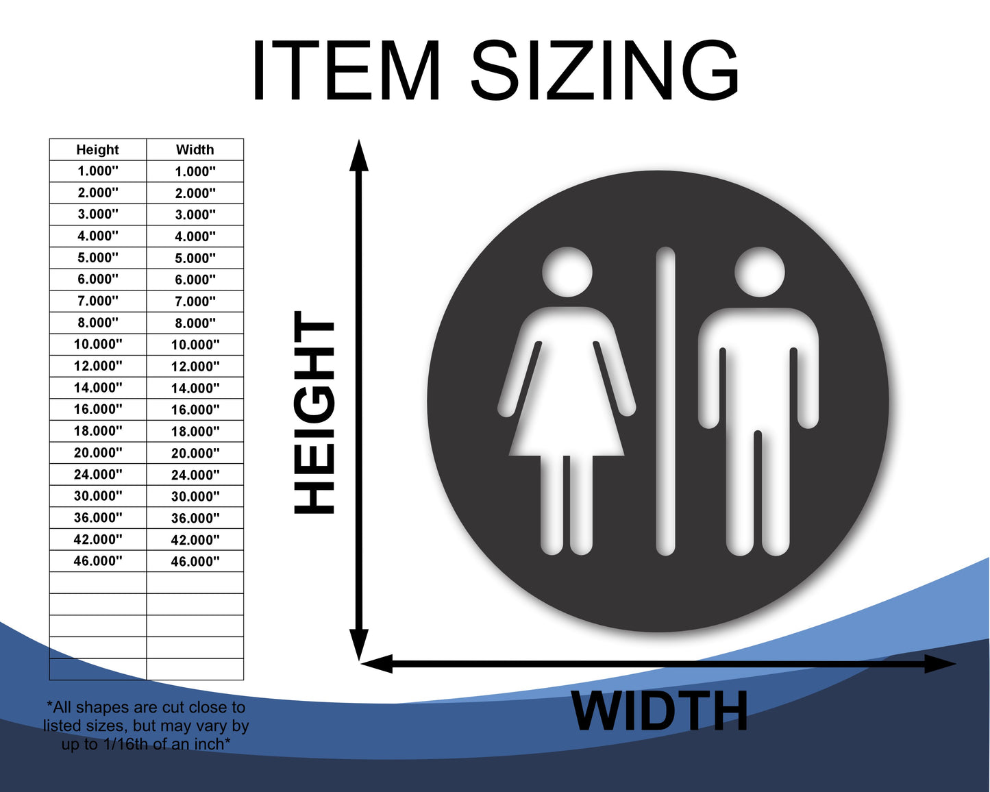 Custom Metal Circle Restroom Sign | Indoor Outdoor | Up to 46" | 20+ Color Options