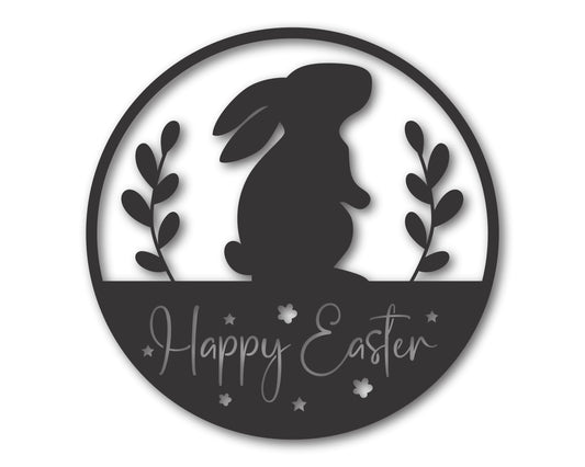 Custom Metal Happy Easter with Bunny Wall Art | Indoor Outdoor | Up to 46" | 20+ Color Options