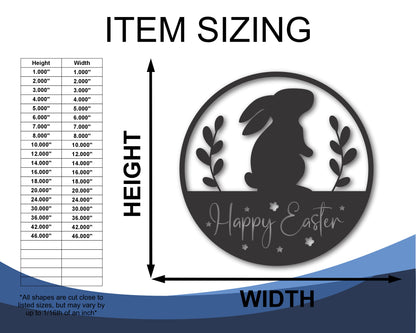 Custom Metal Happy Easter with Bunny Wall Art | Indoor Outdoor | Up to 46" | 20+ Color Options