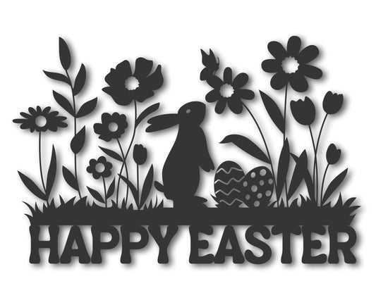 Custom Metal Floral Happy Easter Wall Art | Indoor Outdoor | Up to 46" | 20+ Color Options