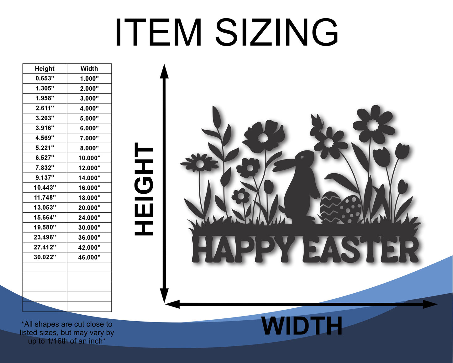 Custom Metal Floral Happy Easter Wall Art | Indoor Outdoor | Up to 46" | 20+ Color Options