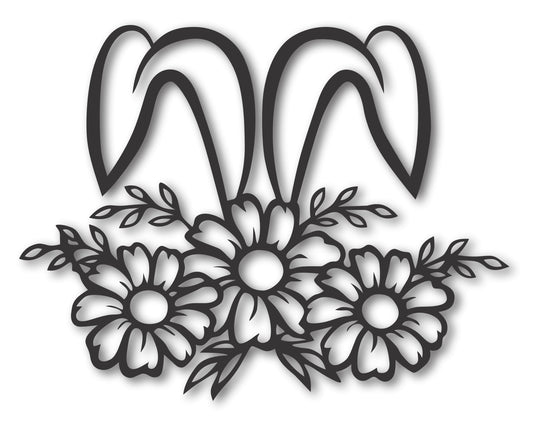 Custom Metal Floral Easter Bunny Ears Wall Art | Indoor Outdoor | Up to 46" | 20+ Color Options