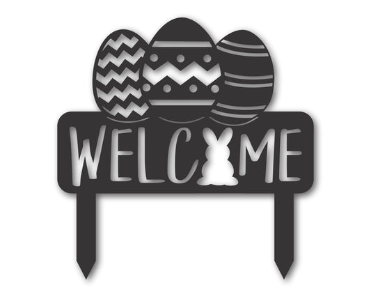 Custom Metal Welcome Easter Bunny Yard Stake Sign | Indoor Outdoor | Up to 46" | 20+ Color Options