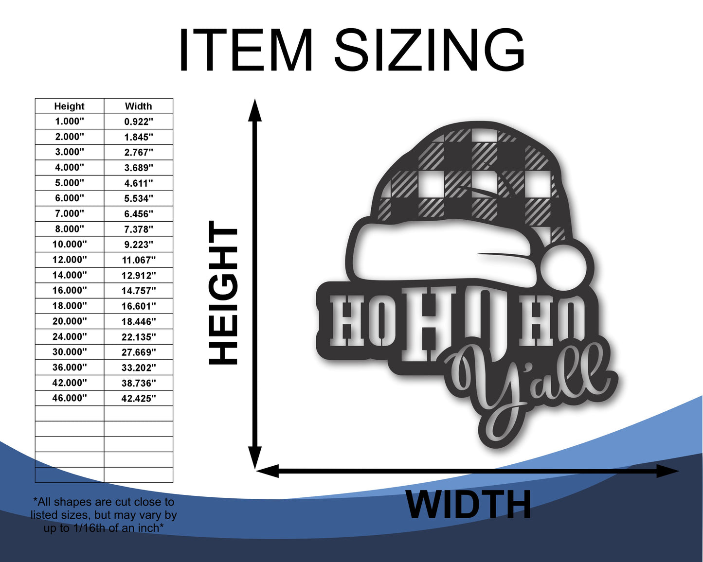 Custom Metal Ho Ho Ho Y'all Wall Art | Indoor Outdoor | Up to 46" | 20+ Color Options