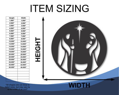 Custom Metal Simple Nativity Scene Wall Art | Indoor Outdoor | Up to 46" | 20+ Color Options