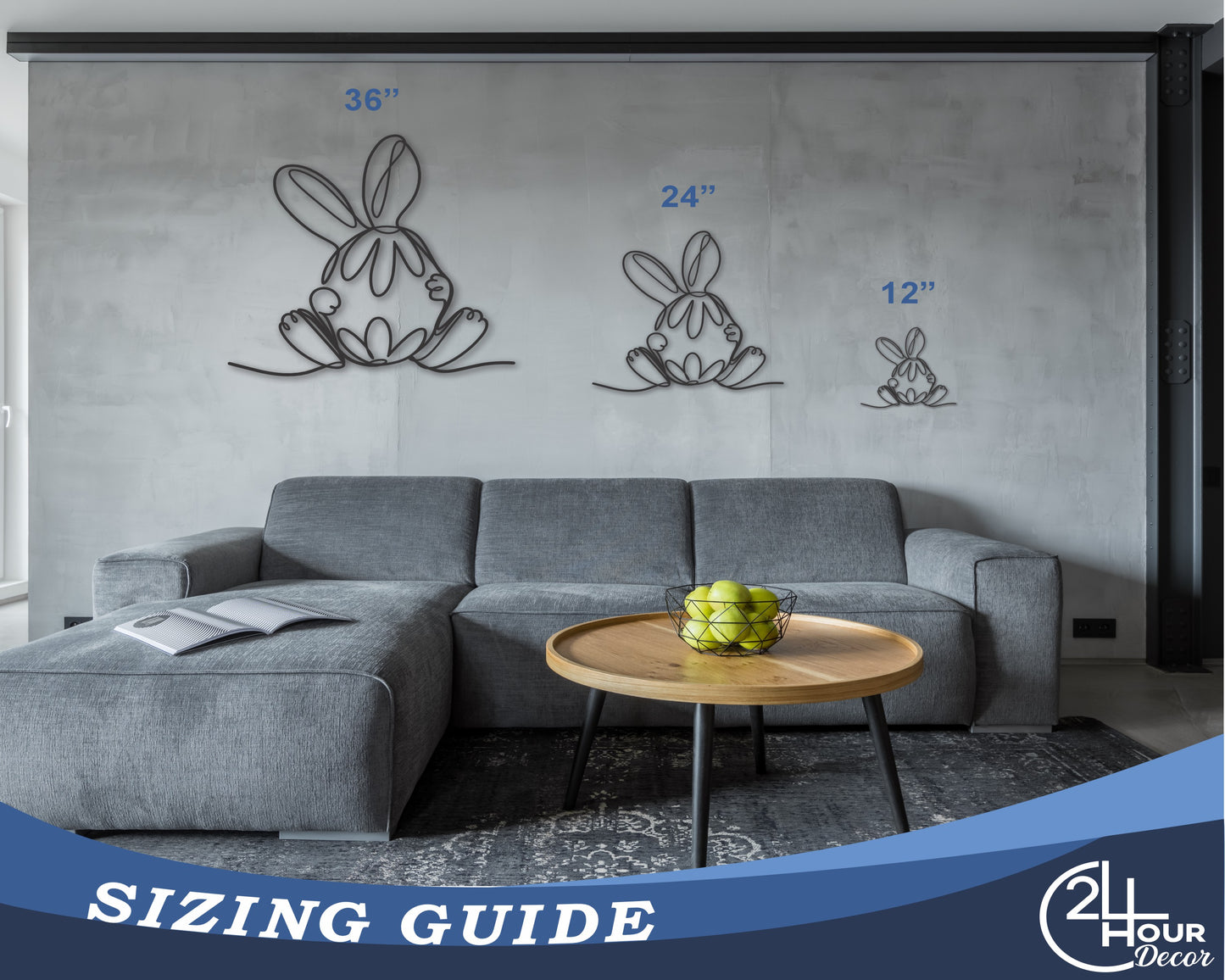 Custom Metal Minimal Easter Bunny Wall Art | Indoor Outdoor | Up to 46" | 20+ Color Options