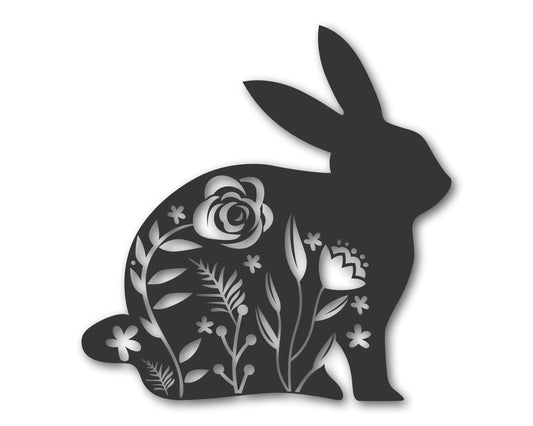 Custom Metal Floral Rabbit Wall Art | Indoor Outdoor | Up to 46" | 20+ Color Options