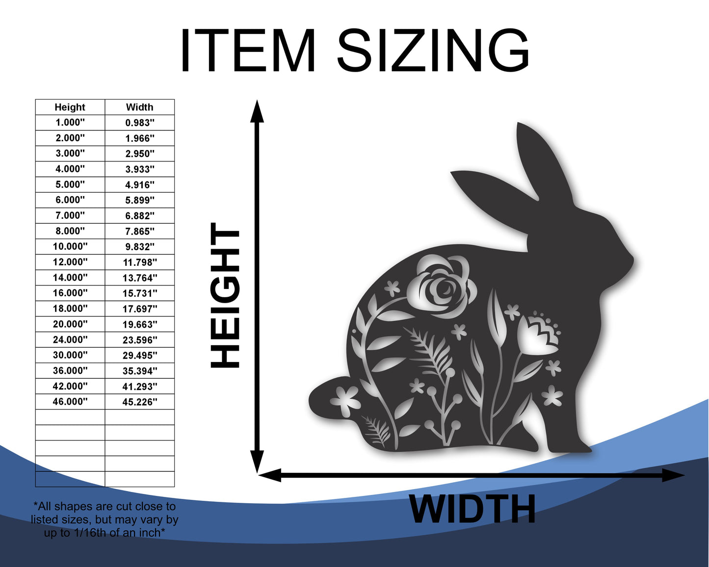 Custom Metal Floral Rabbit Wall Art | Indoor Outdoor | Up to 46" | 20+ Color Options