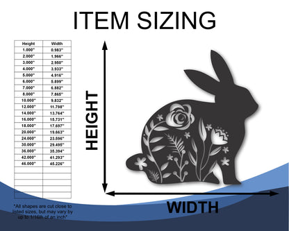 Custom Metal Floral Rabbit Wall Art | Indoor Outdoor | Up to 46" | 20+ Color Options