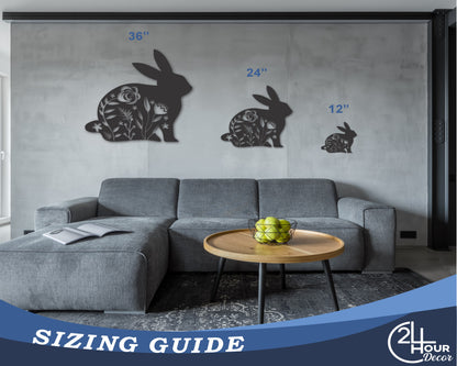 Custom Metal Floral Rabbit Wall Art | Indoor Outdoor | Up to 46" | 20+ Color Options