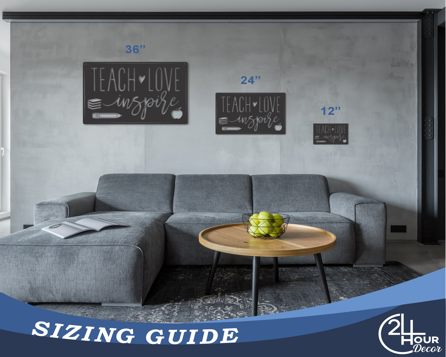 Custom Metal Teach, Love, Inspire Wall Art | Indoor Outdoor | Up to 46" | 20+ Color Options