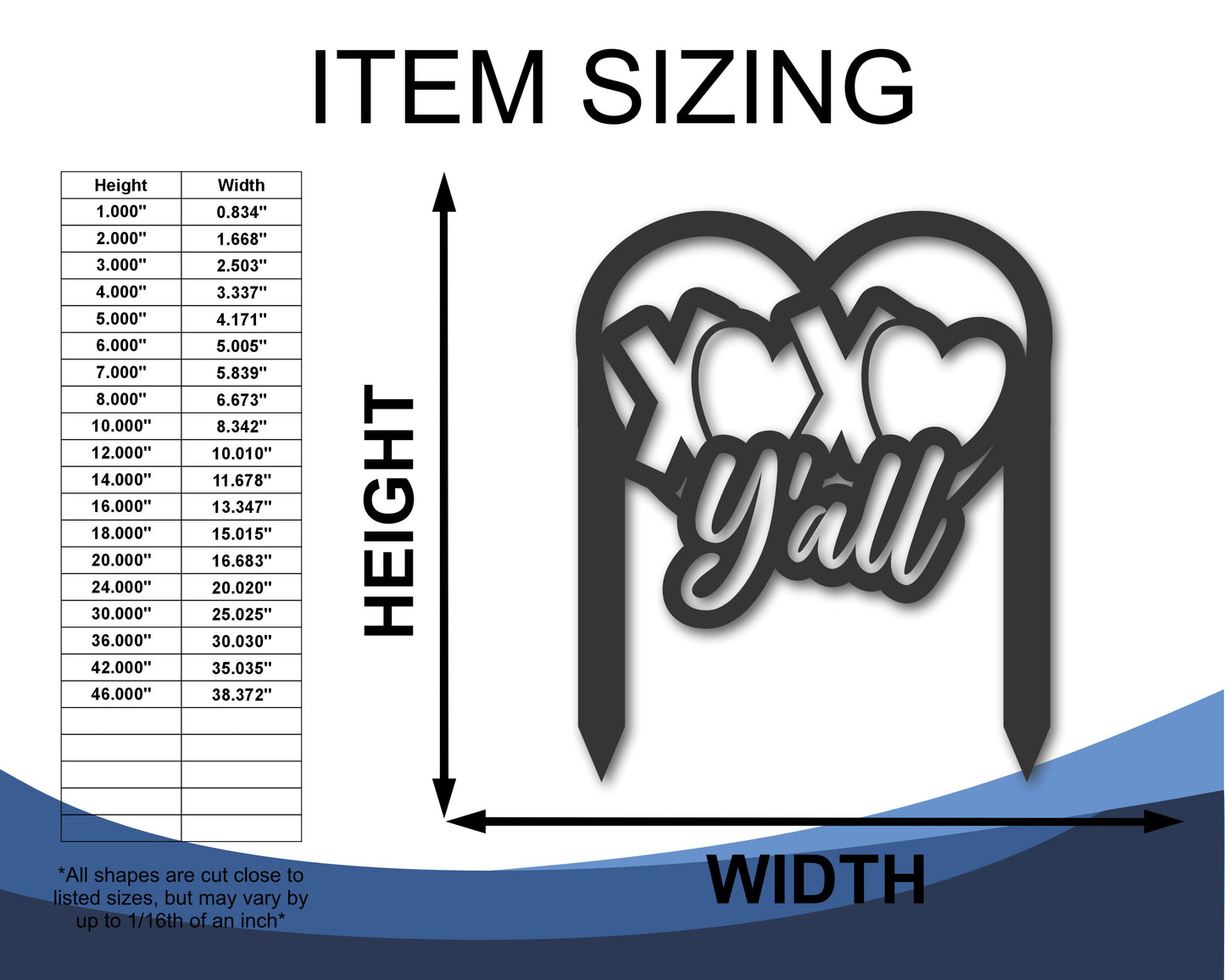 Custom Metal XOXO Y'all Yard Stake Sign | Indoor Outdoor | Up to 46" | 20+ Color Options