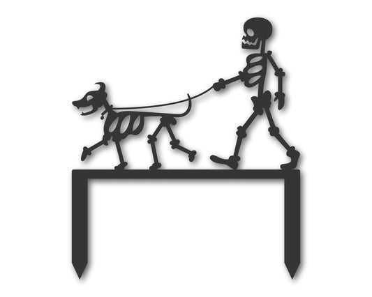Custom Metal Skeleton Walking Dog Yard Stake Sign | Indoor Outdoor | Up to 46" | 20+ Color Options