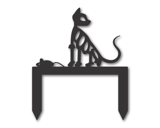 Custom Metal Skeleton Cat and Mouse Yard Stake Sign | Indoor Outdoor | Up to 46" | 20+ Color Options