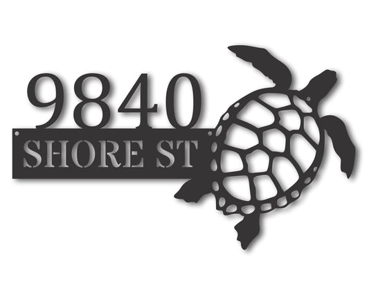 Custom Metal Sea Turtle Address Wall Art | Indoor Outdoor | Up to 46" | 20+ Color Options
