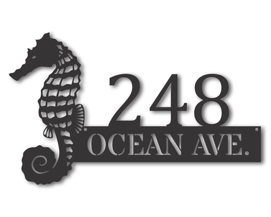 Custom Metal Seahorse Address Wall Art | Indoor Outdoor | Up to 46" | 20+ Color Options