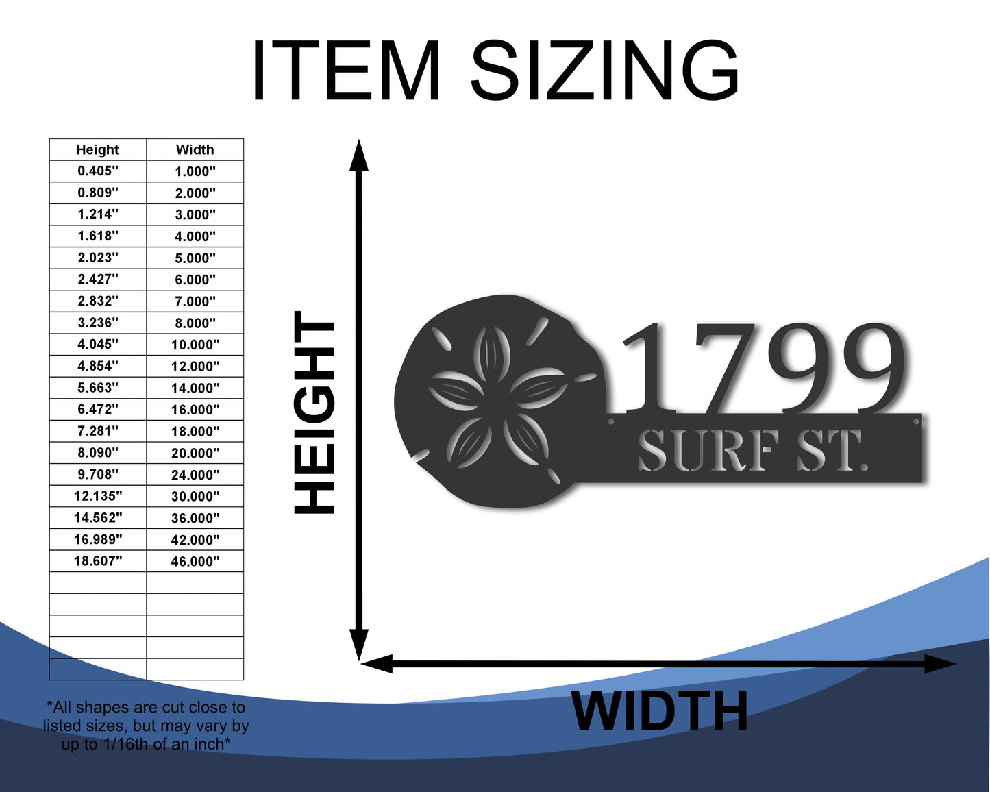 Custom Metal Sand Dollar Address Wall Art | Indoor Outdoor | Up to 46" | 20+ Color Options