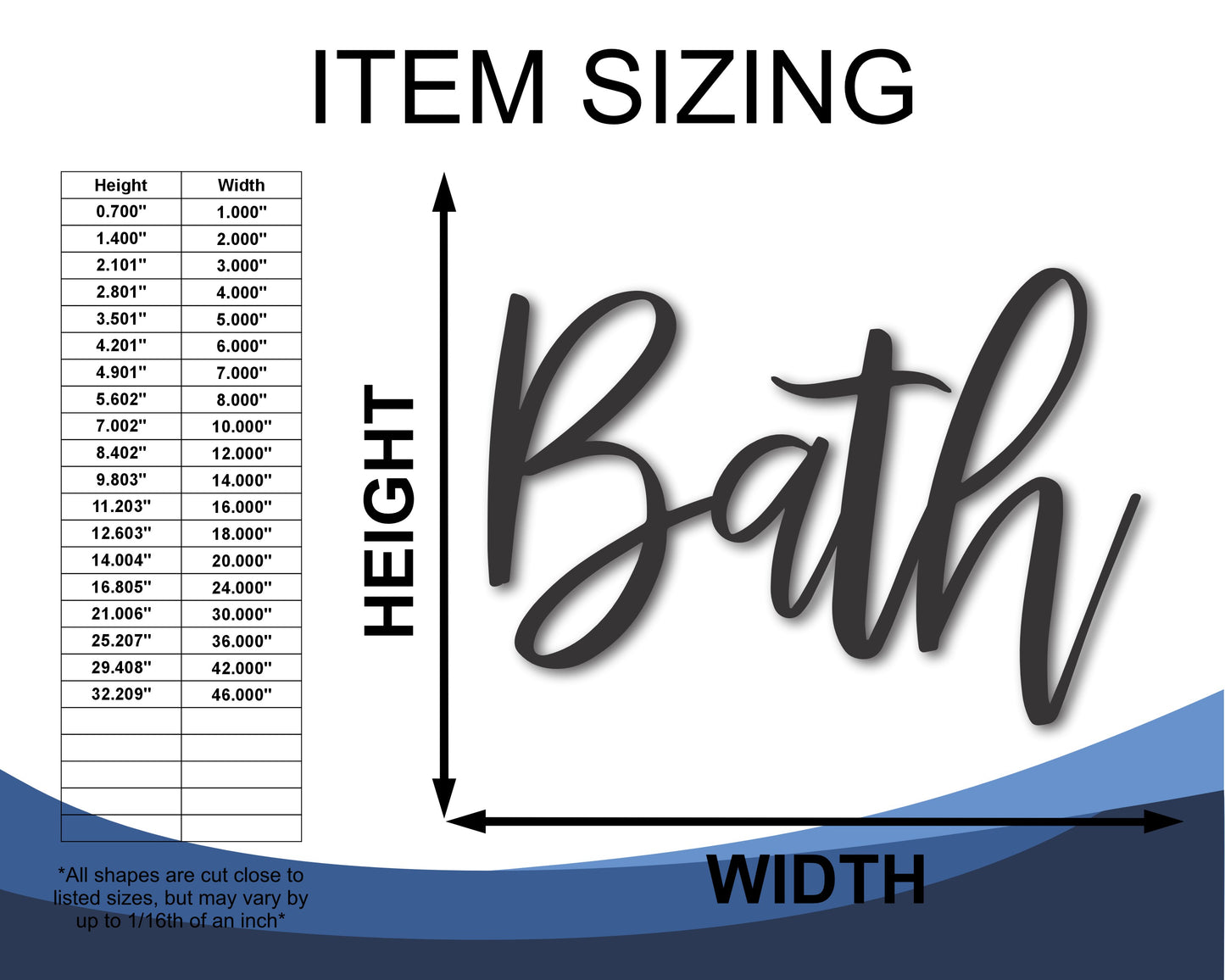 Custom Metal Bath Script Wall Art | Indoor Outdoor | Up to 46" | 20+ Color Options