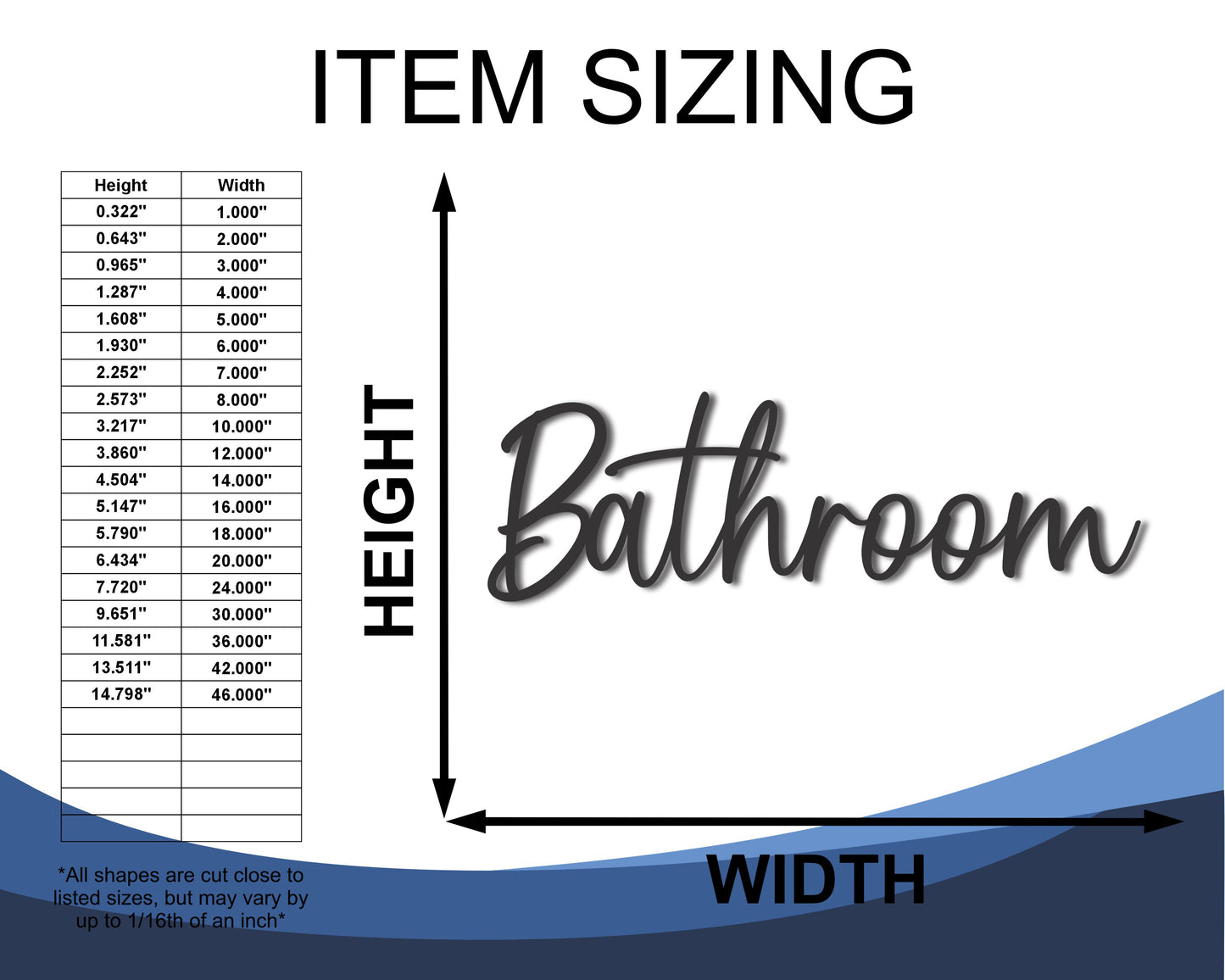 Custom Metal Bathroom Script Wall Art | Indoor Outdoor | Up to 46" | 20+ Color Options