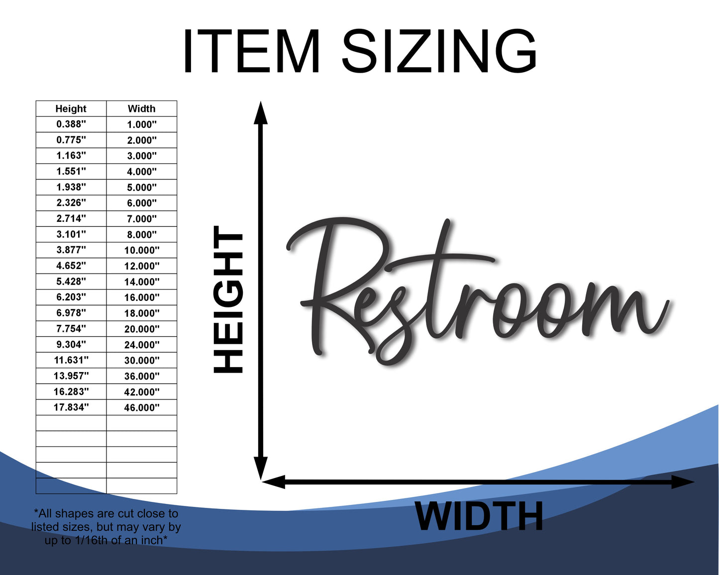 Custom Metal Restroom Script Wall Art | Indoor Outdoor | Up to 46" | 20+ Color Options