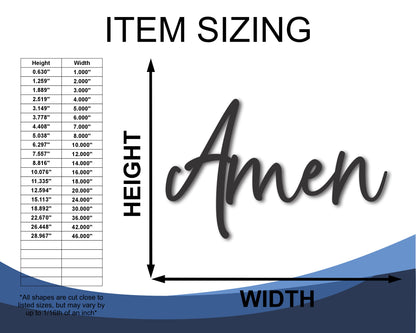 Custom Metal Amen Script Wall Art | Indoor Outdoor | Up to 46" | 20+ Color Options