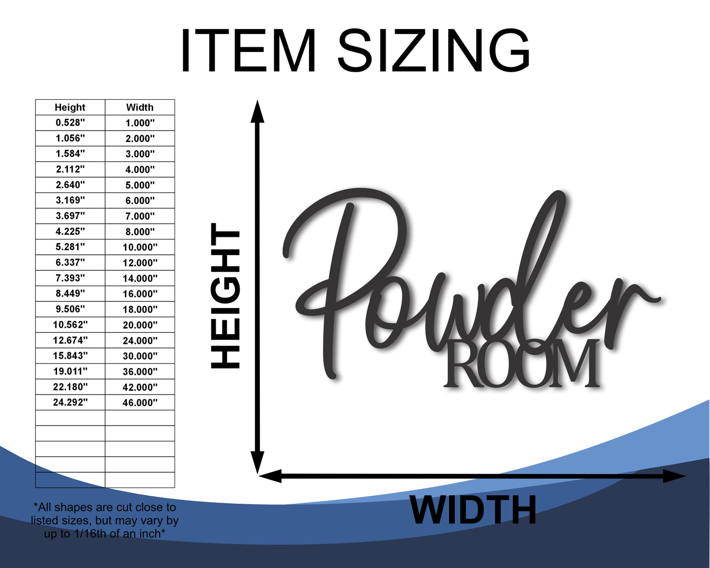 Custom Metal Powder Room Wall Art | Indoor Outdoor | Up to 46" | 20+ Color Options