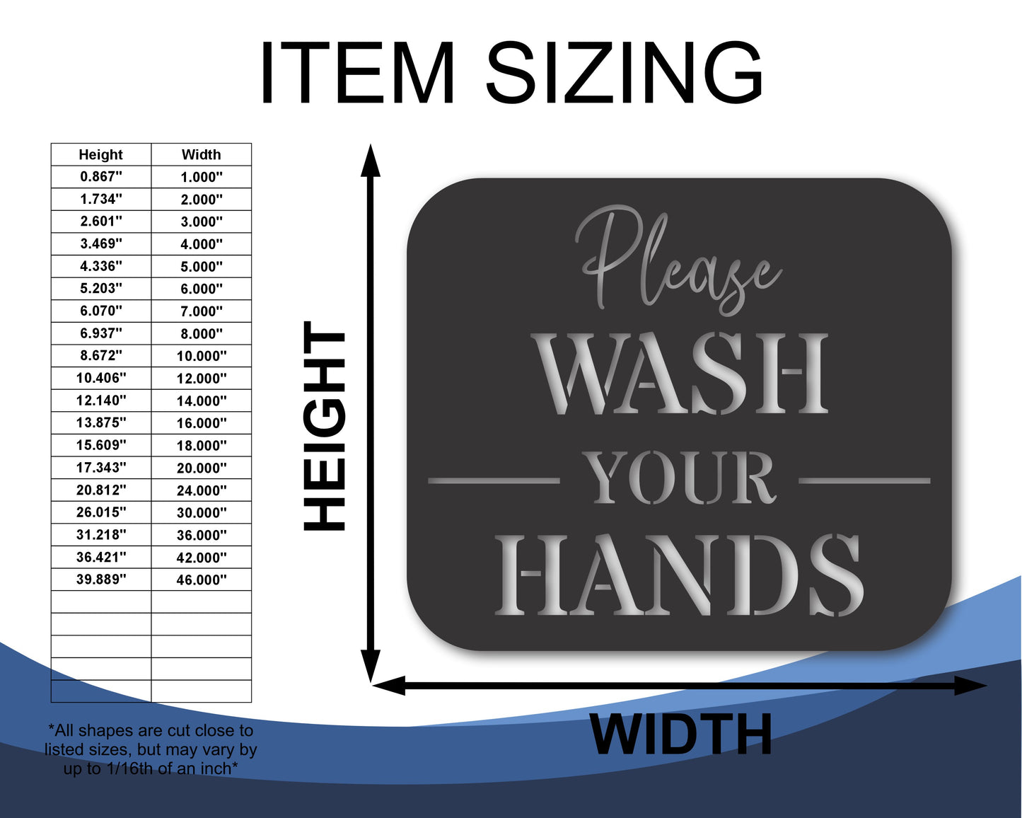 Custom Metal Please Wash Your Hands Wall Art | Indoor Outdoor | Up to 46" | 20+ Color Options