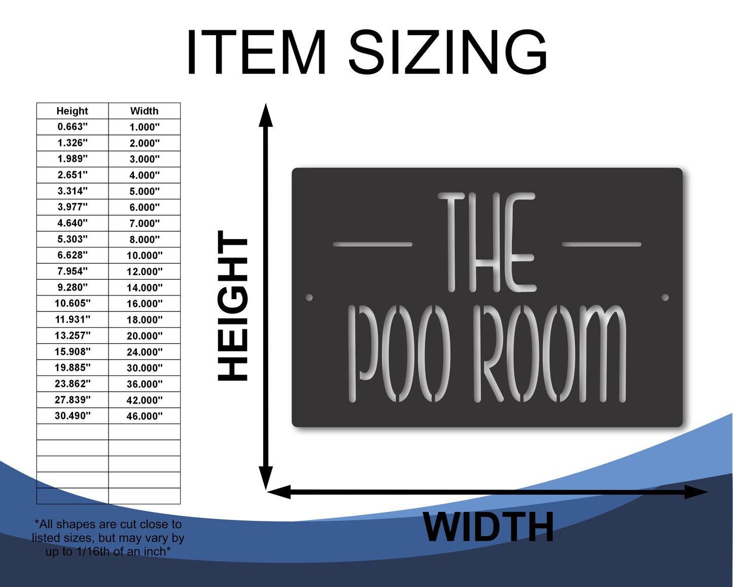 Custom Metal Poo Room Wall Art | Indoor Outdoor | Up to 46" | 20+ Color Options