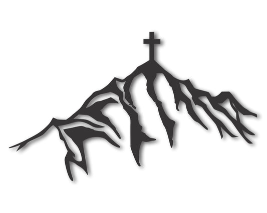Custom Metal Cross on Mountain Wall Art | Indoor Outdoor | Up to 46" | 20+ Color Options
