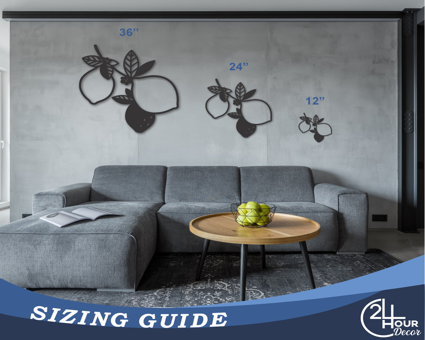 Custom Metal Lemons Wall Art | Indoor Outdoor | Up to 46" | 20+ Color Options