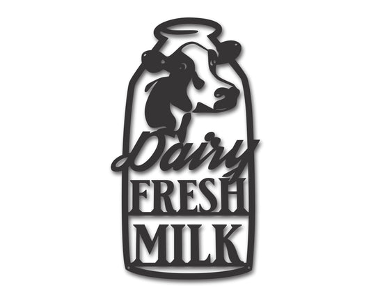 Custom Metal Dairy Fresh Milk Wall Art | Indoor Outdoor | Up to 46" | 20+ Color Options