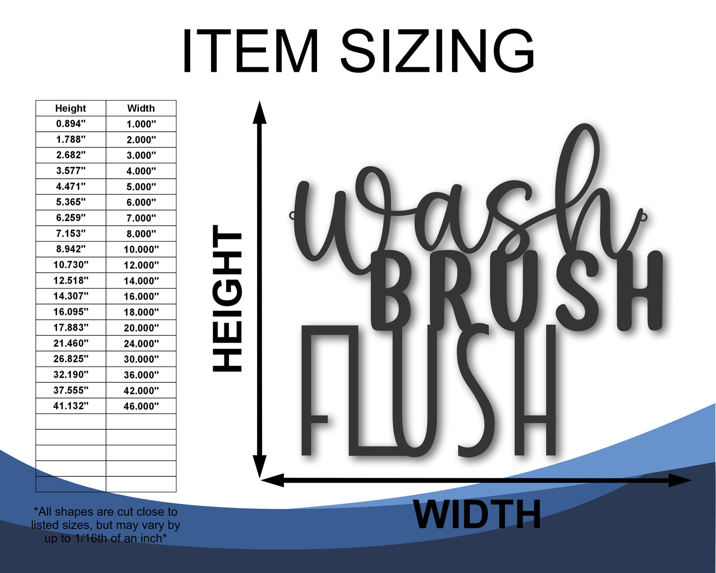 Custom Metal Wash, Brush, Flush Bathroom Wall Art | Indoor Outdoor | Up to 46" | 20+ Color Options