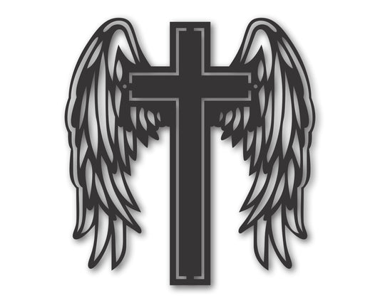 Custom Metal Cross with Wings Wall Art | Indoor Outdoor | Up to 46" | 20+ Color Options