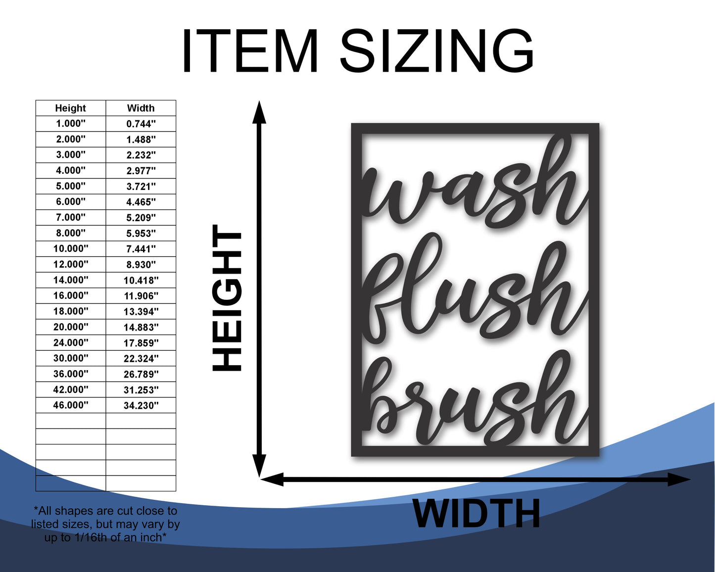 Custom Metal Wash, Flush, Brush Bathroom Wall Art | Indoor Outdoor | Up to 46" | 20+ Color Options