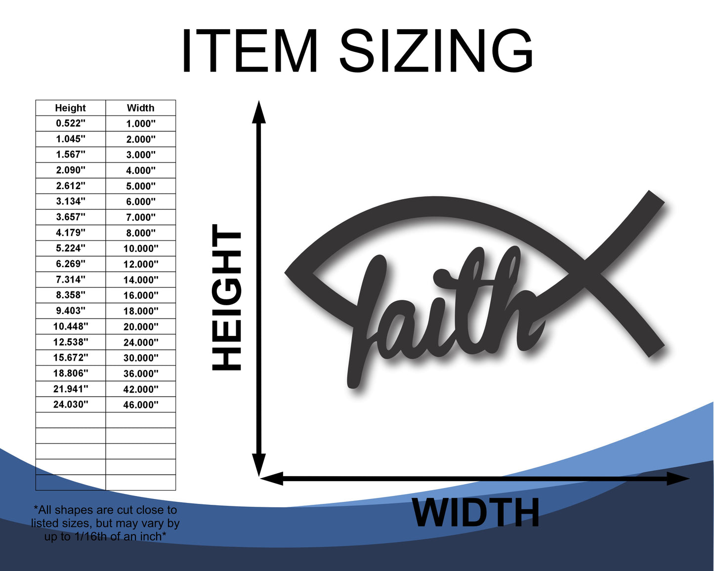 Custom Metal Christian Faith Fish Wall Art | Indoor Outdoor | Up to 46" | 20+ Color Options