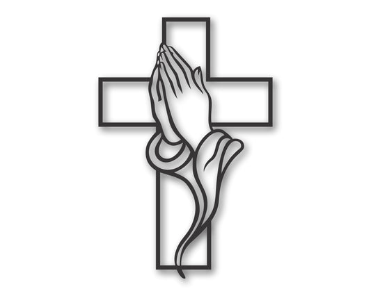 Custom Metal Praying Hands with Cross Wall Art | Indoor Outdoor | Up to 46" | 20+ Color Options