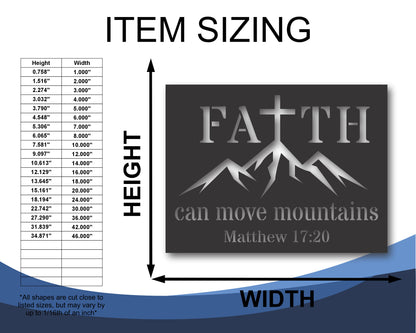 Custom Metal Faith Can Move Mountaains Wall Art | Indoor Outdoor | Up to 46" | 20+ Color Options