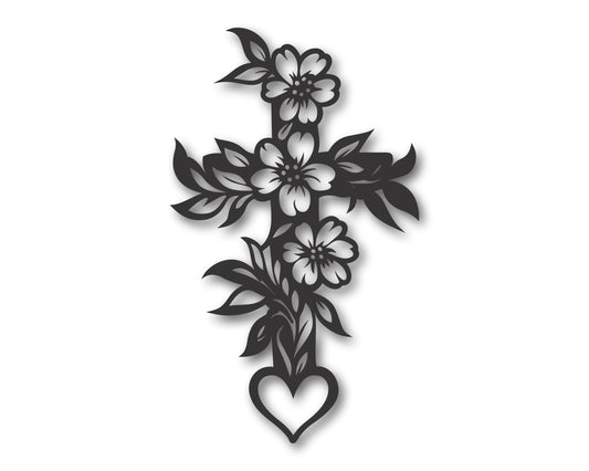 Custom Metal Floral Cross Wall Art | Indoor Outdoor | Up to 46" | 20+ Color Options