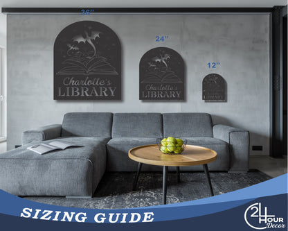 Custom Metal Fantasy Library Wall Art | Indoor Outdoor | Up to 46" | 20+ Color Options
