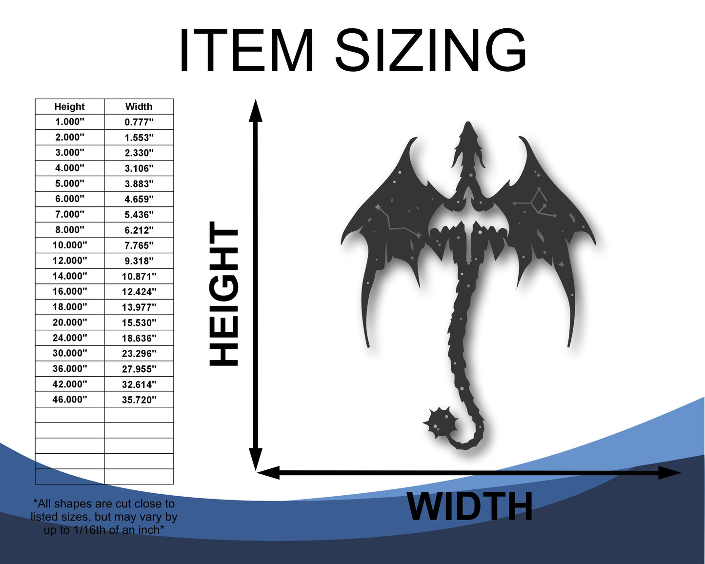 Custom Metal Mythical Dragons Wall Art | Indoor Outdoor | Up to 46" | 20+ Color Options