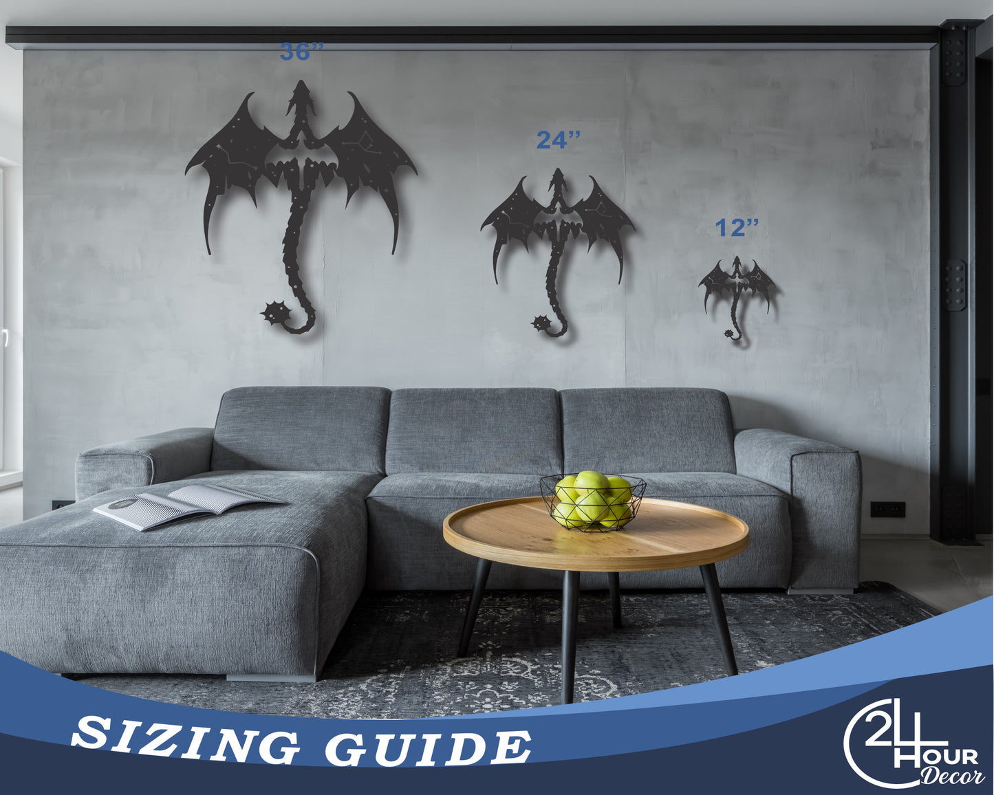Custom Metal Mythical Dragons Wall Art | Indoor Outdoor | Up to 46" | 20+ Color Options