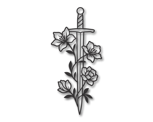 Custom Metal Floral Sword Wall Art | Indoor Outdoor | Up to 46" | 20+ Color Options