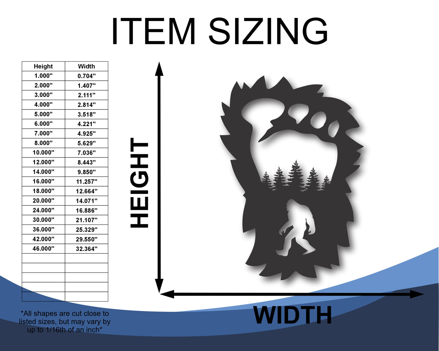 Custom Metal Bigfoot Footprint Wall Art | Indoor Outdoor | Up to 46" | 20+ Color Options