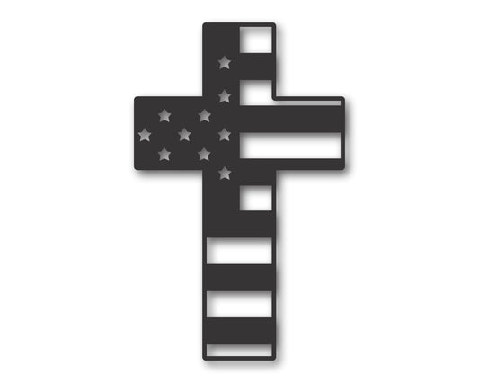 Custom Metal American Flag Cross Wall Art | Indoor Outdoor | Up to 46" | 20+ Color Options