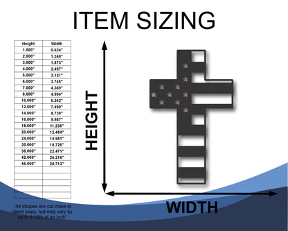 Custom Metal American Flag Cross Wall Art | Indoor Outdoor | Up to 46" | 20+ Color Options