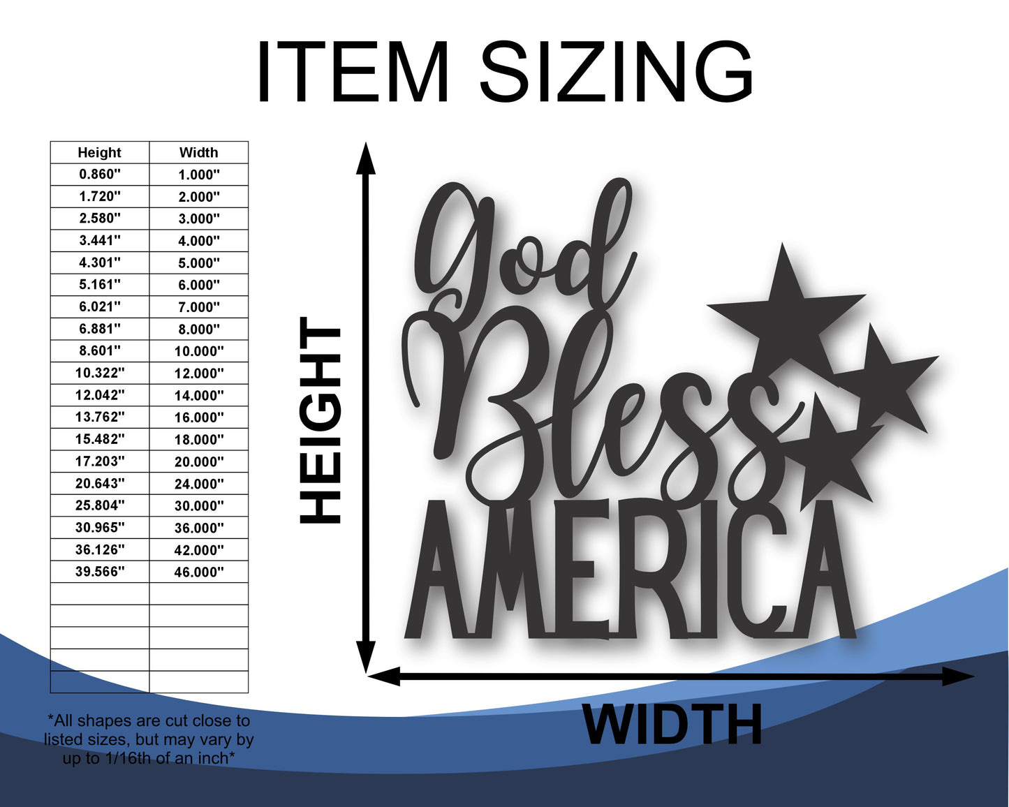 Custom Metal God Bless America Wall Art | Indoor Outdoor | Up to 46" | 20+ Color Options