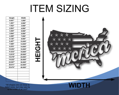 Custom Metal 'Merica Wall Art | Indoor Outdoor | Up to 46" | 20+ Color Options