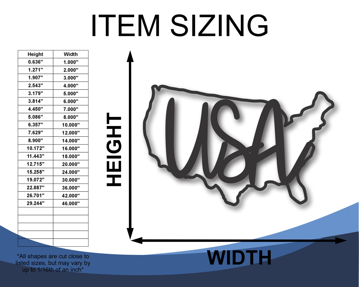 Custom Metal USA Wall Art | Indoor Outdoor | Up to 46" | 20+ Color Options