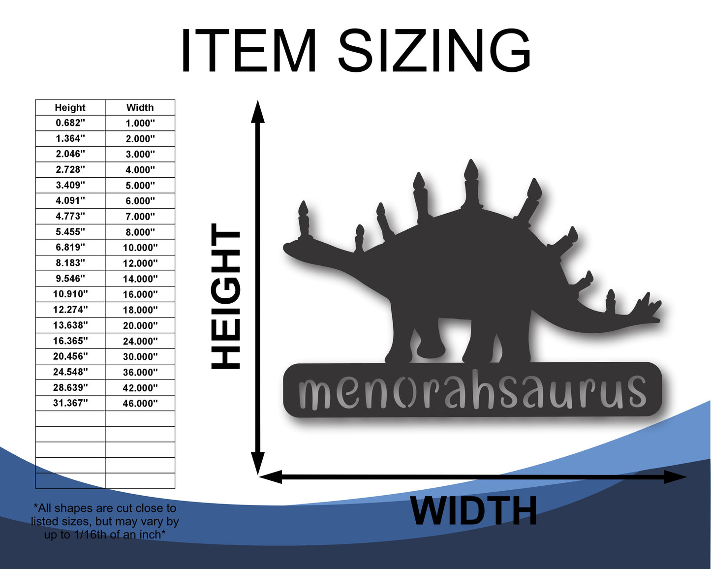 Custom Metal Menorahsaurus Wall Art | Indoor Outdoor | Up to 46" | 20+ Color Options