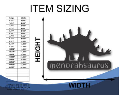 Custom Metal Menorahsaurus Wall Art | Indoor Outdoor | Up to 46" | 20+ Color Options